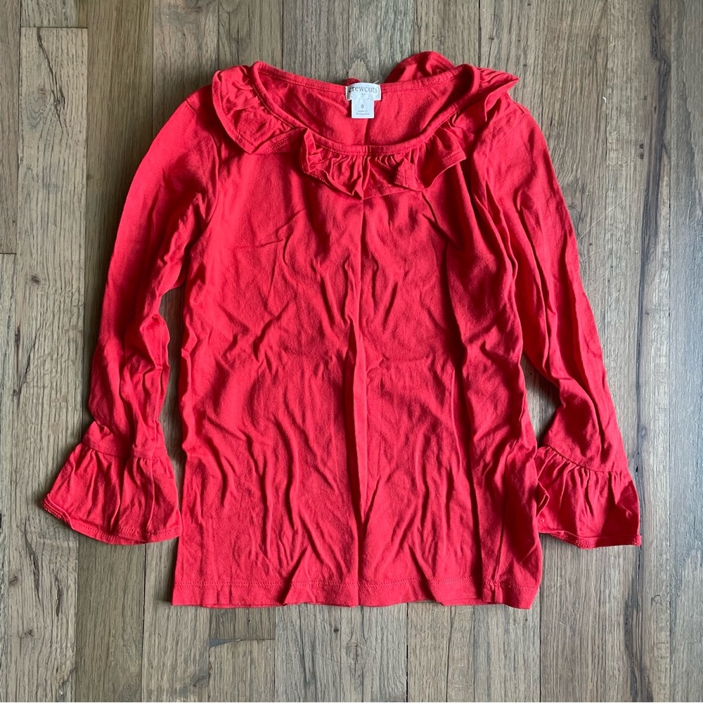J. Crew Factory Girls’ Ruffle-Collar T-Shirt, Size 8, Belvedere Red
